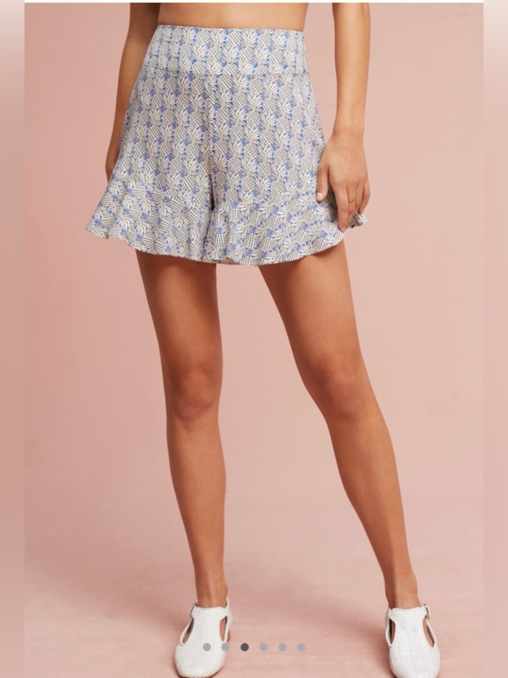 Anthropologie Maeve Blue & White Printed Ruffled Hem Shorts